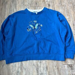 Vintage Granny Sweatshirt Butterfly Embroidery Blue Pink Y2K 90s Grannycore XXL